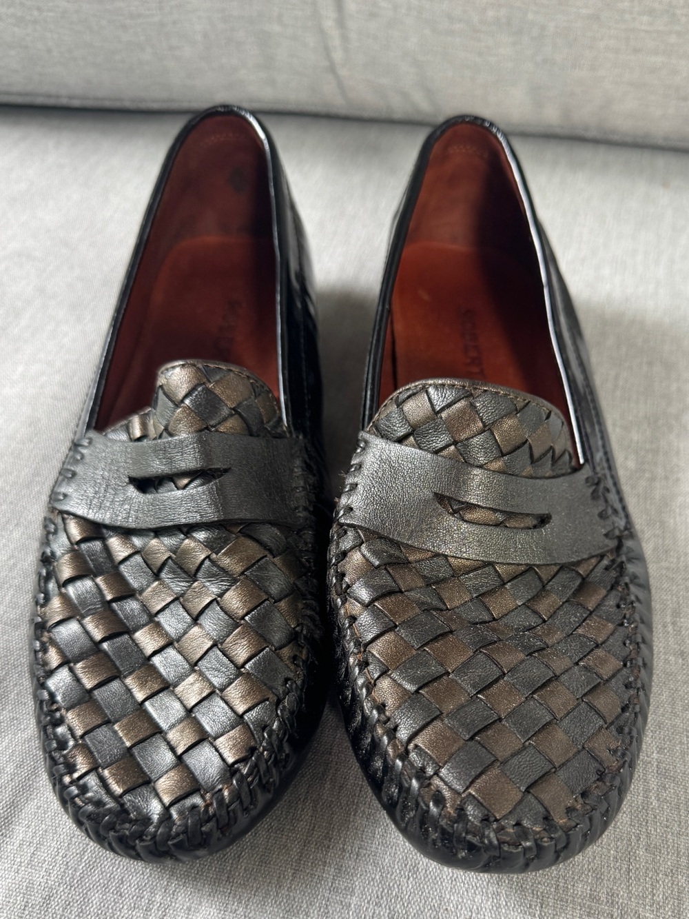 Women’s Robert Zur Woven Leather Penny Loafers in bronze, silver and black